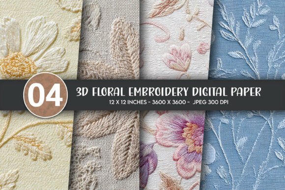 3D Floral Embroidery Digital Paper for Craft Fairs