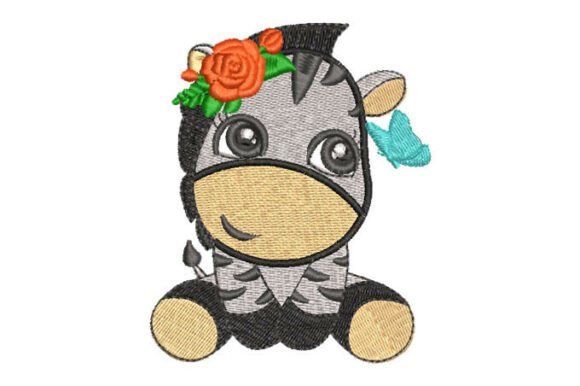 Charming Adorable Floral Zebra Appliqué