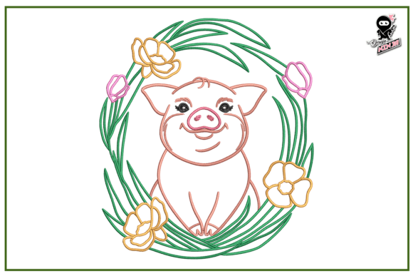 Charming Baby Pig in Floral Wreath Design