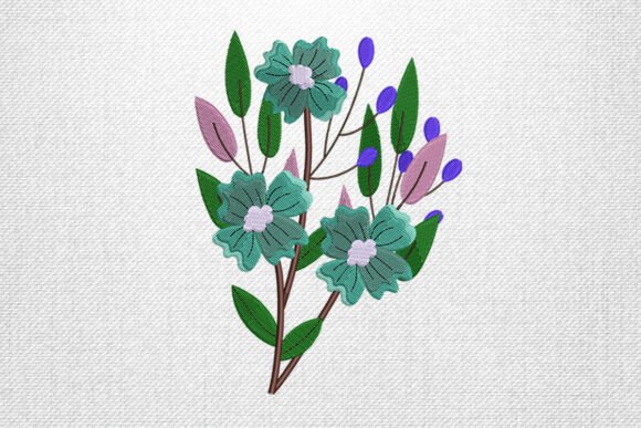 Charming Blue Floral Branch for Embroidery Projects