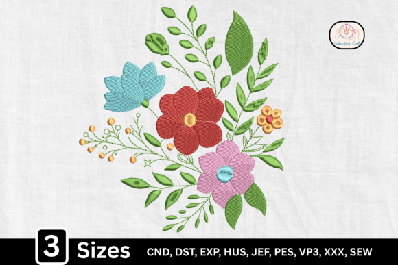 Charming Colorful Floral Bouquet Embroidery