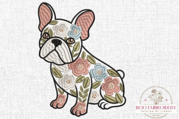 Charming Floral French Bulldog Embroidery