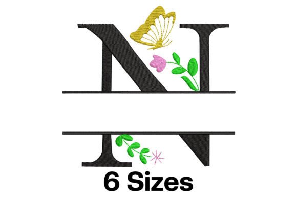 Charming Floral Split Letter N for Embroidery
