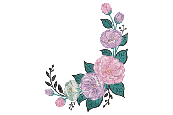 Curved Floral Bouquet: A Charming Embroidery Design