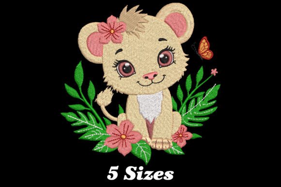 Floral Cute Lion: A Charming Embroidery Design