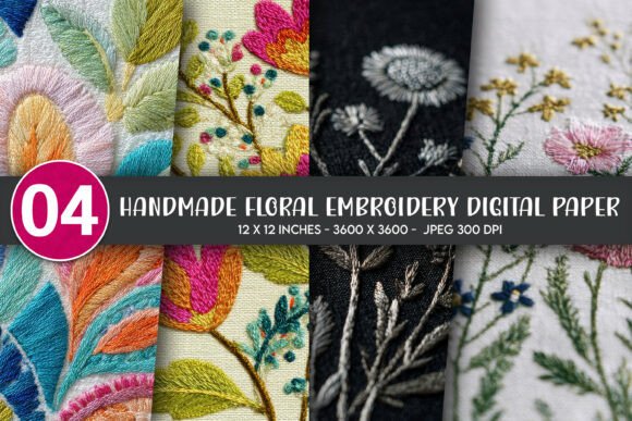 Floral Embroidery Digital Paper for Etsy Sellers