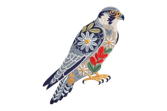 Floral Falcon Embroidery: A Bold Wildlife Design