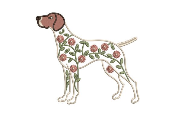 Floral Pointer Dog Embroidery: A Charming Design