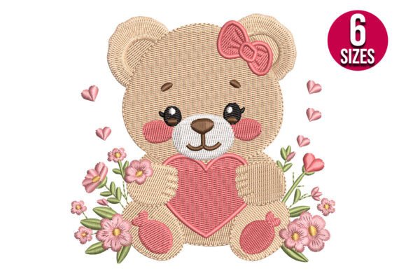Floral Teddy Bear with Hearts: A Perfect Seasonal Embroidery