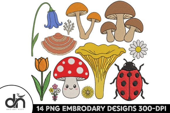 Review: 14 Tiny Mushroom Floral Embroidery PNG