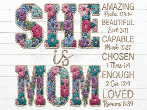 SHE is MOM Floral Embroidery for Mothers Day
