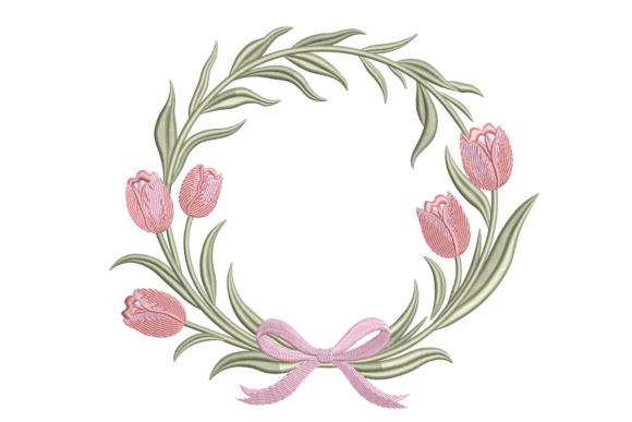 Spring Tulip Wreath – Elegant Floral Embroidery