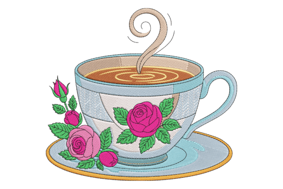 Vintage Floral Teacup: A Charming Embroidery Design